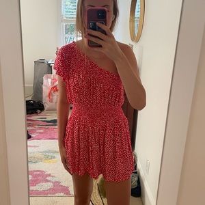 Impeccable Pig One Shoulder Red Hearts Mini Dress